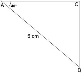 En rettvinkelt trekant ABC der vinkelen A er 40 grader og hypotenusen AB = 6 cm.